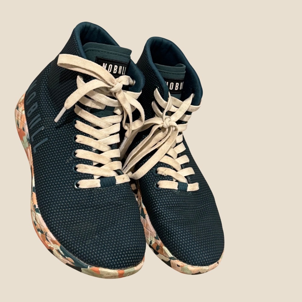 NOBULL High Top Trainer Women 6 Teal Floral Excellent SuperFabric CrossFit Shoe